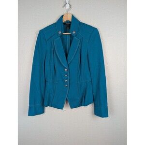 White House Black Market Blazer Womens 6 Teal Military Peplum Stretch Jacket